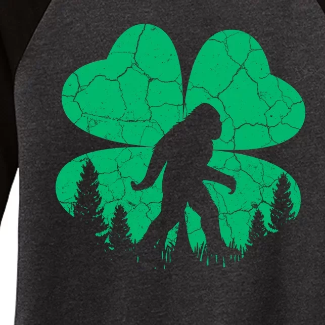 St Patricks Day Bigfoot Sasquatch Irish Clover Women's Tri-Blend 3/4-Sleeve Raglan Shirt