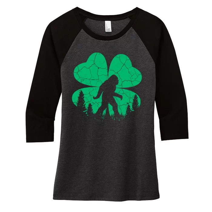 St Patricks Day Bigfoot Sasquatch Irish Clover Women's Tri-Blend 3/4-Sleeve Raglan Shirt