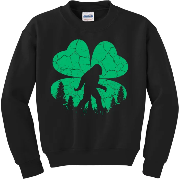 St Patricks Day Bigfoot Sasquatch Irish Clover Kids Sweatshirt