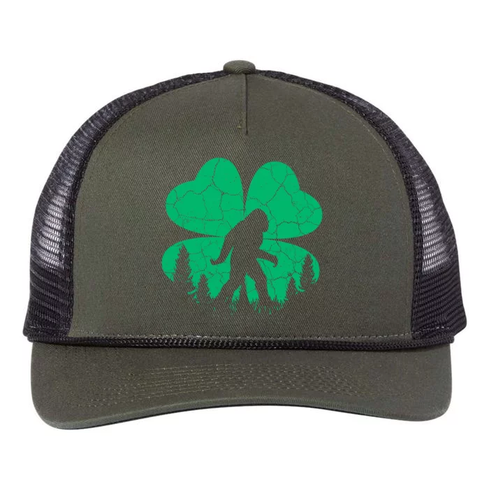 St Patricks Day Bigfoot Sasquatch Irish Clover Retro Rope Trucker Hat Cap