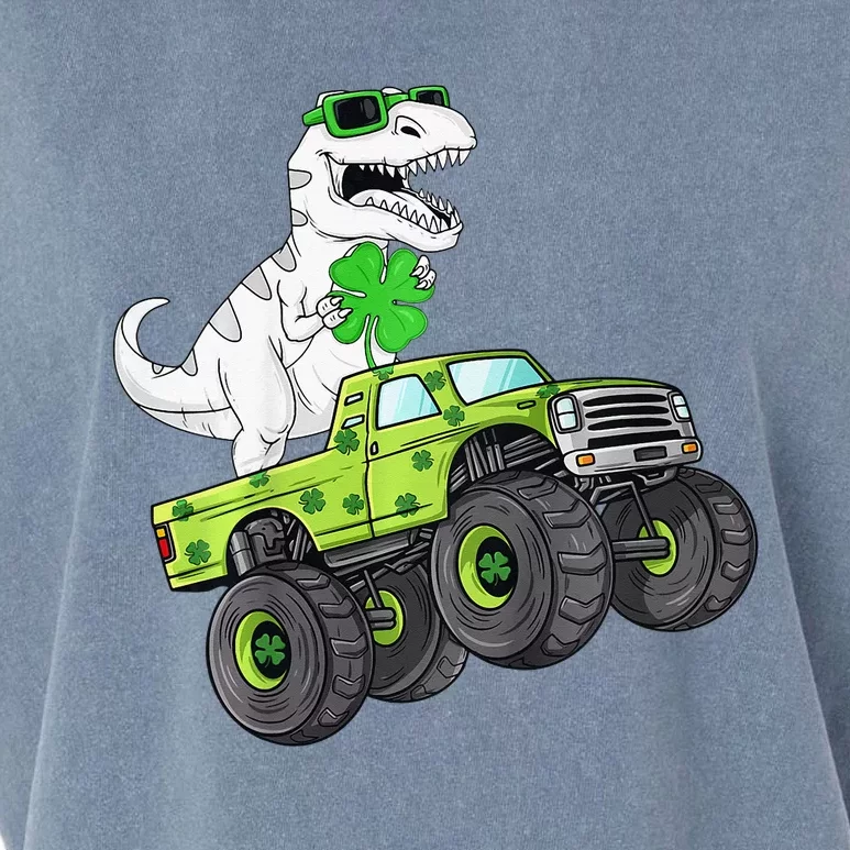 St Patricks Day T Rex Riding Monster Truck Dino Garment-Dyed Women's Muscle Tee