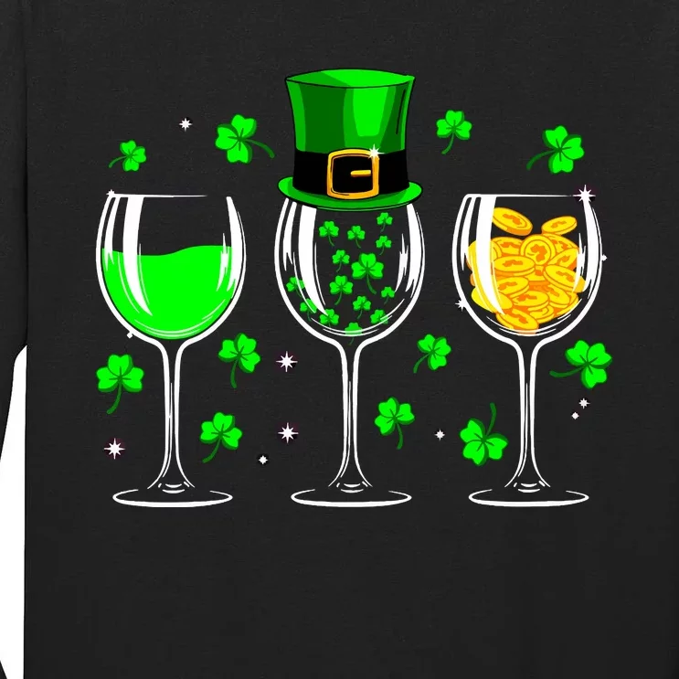 St Patricks Day Wine Cup Leprechaun Shamrock Wine Vneck Tall Long Sleeve T-Shirt