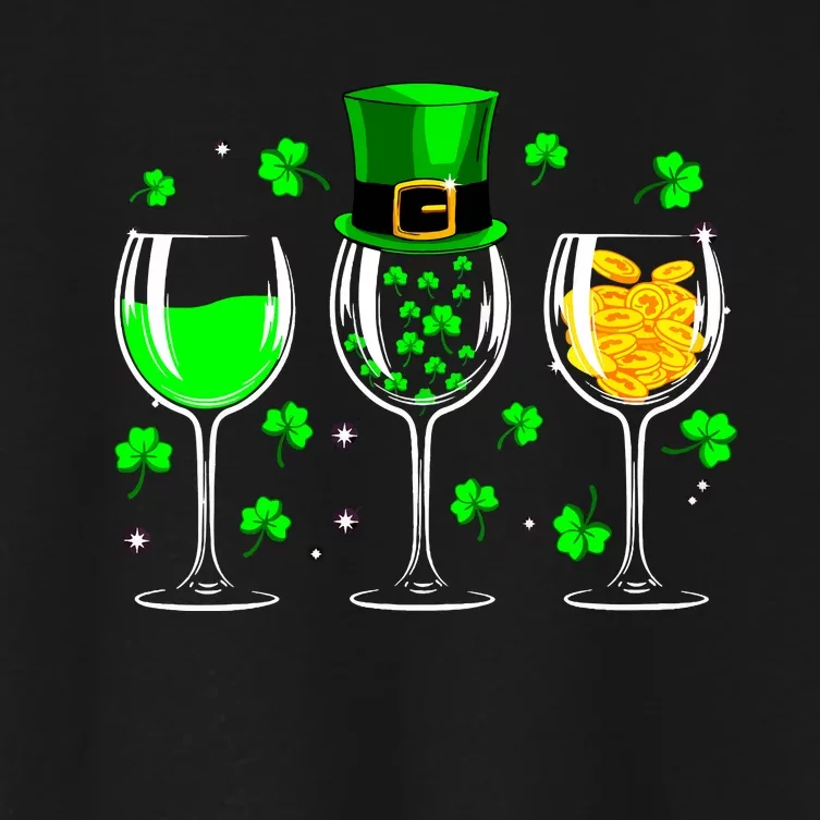 St Patricks Day Wine Cup Leprechaun Shamrock Wine Vneck Women's Crop Top Tee