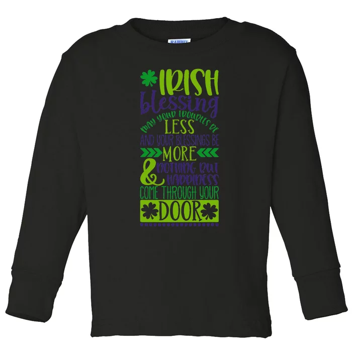 Saint Patrick's Day Irish Blessing Lucky Charmss Paddy's Day Toddler Long Sleeve Shirt