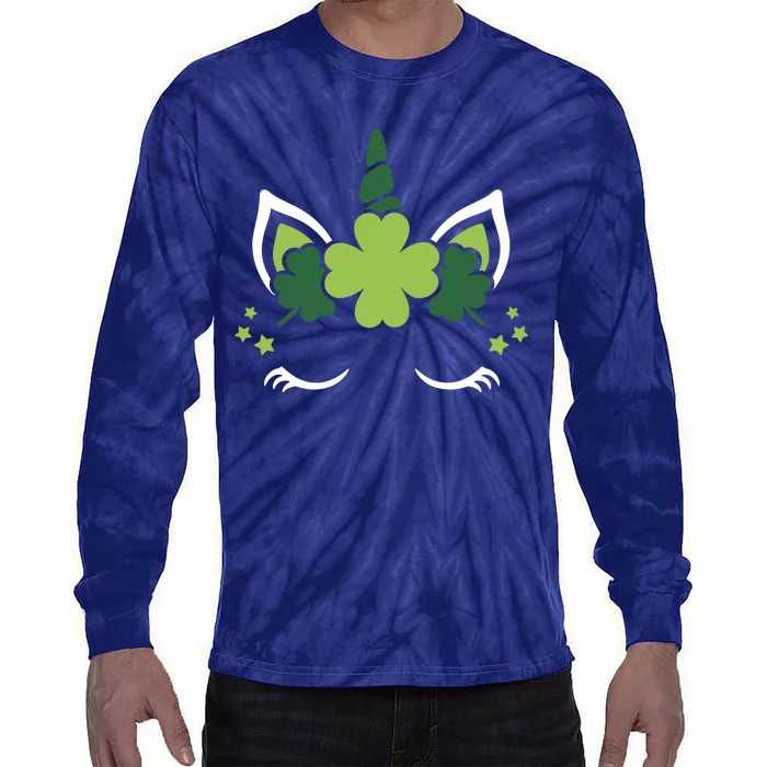 St Patrick's Day Clover Lucky Unicorn Tie-Dye Long Sleeve Shirt