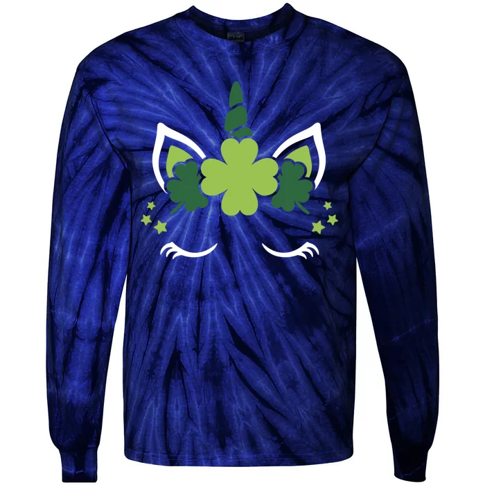 St Patrick's Day Clover Lucky Unicorn Tie-Dye Long Sleeve Shirt