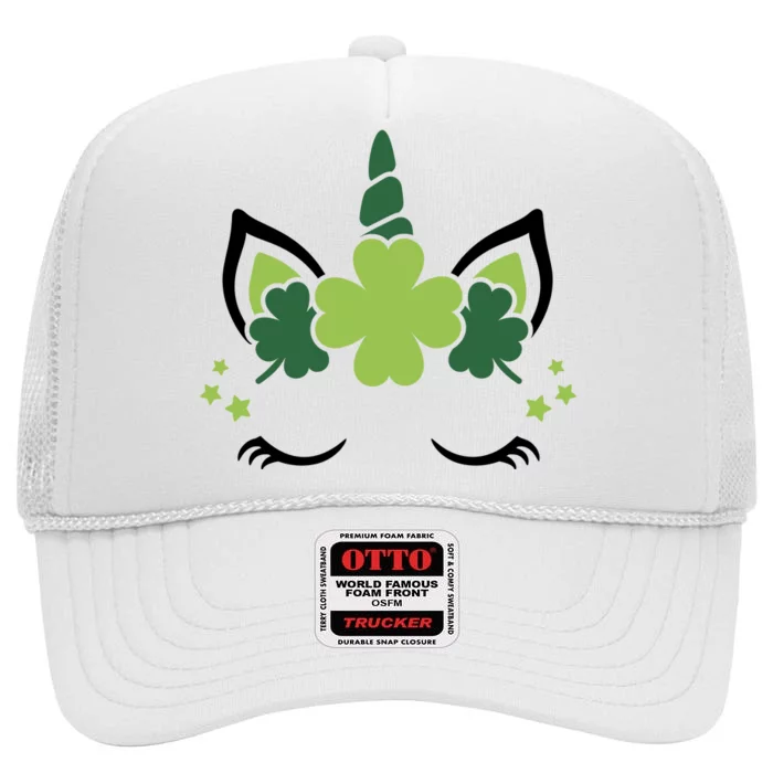 St Patrick's Day Clover Lucky Unicorn High Crown Mesh Trucker Hat