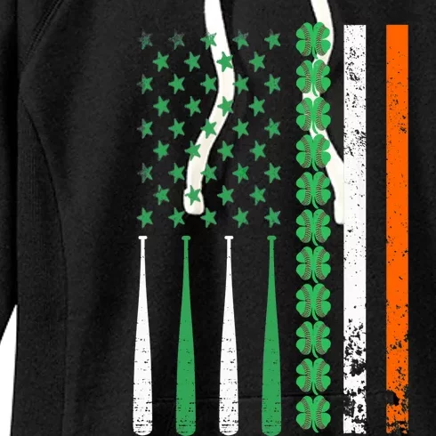 St Patricks Day Baseball Irish American Flag Ireland Flag Women's Fleece Hoodie