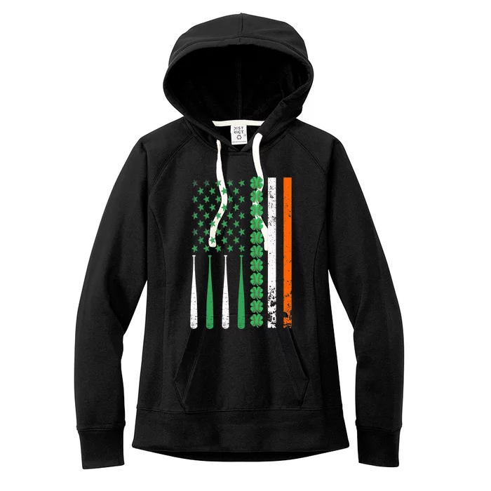 St Patricks Day Baseball Irish American Flag Ireland Flag Women's Fleece Hoodie