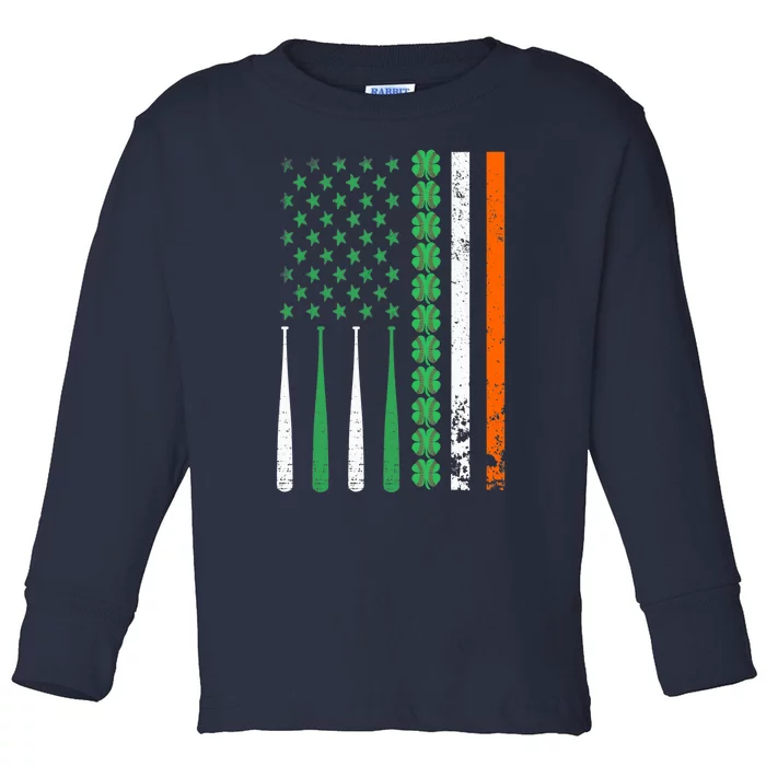 St Patricks Day Baseball Irish American Flag Ireland Flag Toddler Long Sleeve Shirt