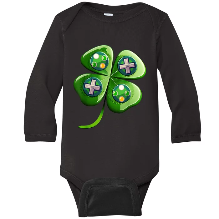 St Patricks Day Shamrock Video Gamer Gaming s Boys Baby Long Sleeve Bodysuit