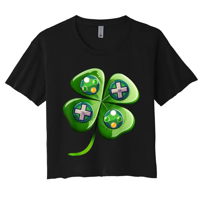 St Patricks Day Shamrock Video Gamer Gaming s Boys Women's Crop Top Tee