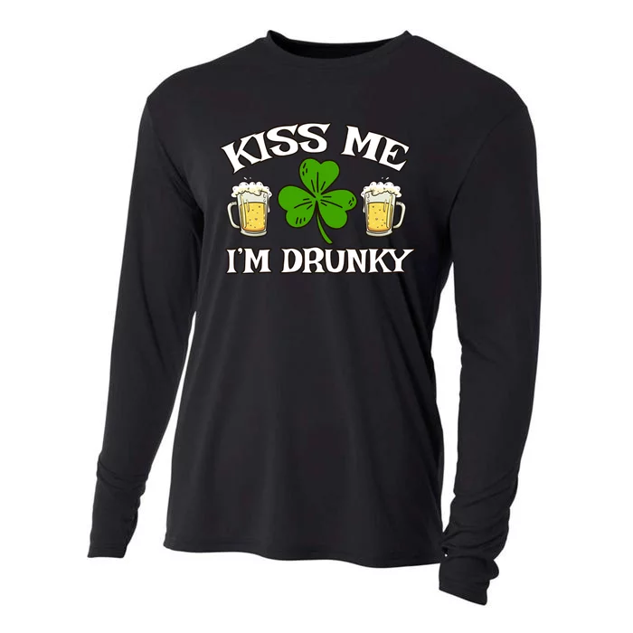 St Paddys Day Kis Me I'm Drunky Funny Drinking Irish Cooling Performance Long Sleeve Crew