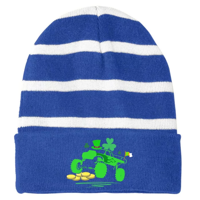 Saint Patricks Day Truck Lover Shamrock Gift Striped Beanie with Solid Band