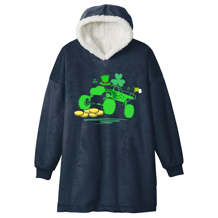 Saint Patricks Day Truck Lover Shamrock Gift Hooded Wearable Blanket