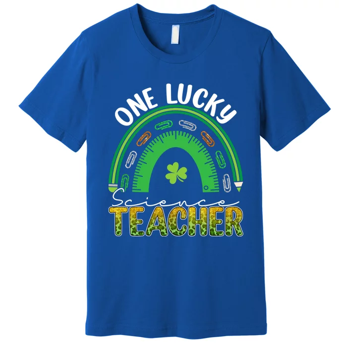 Saint Patricks Day Teacher One Lucky Science Teacher Rainbow Gift Premium T-Shirt