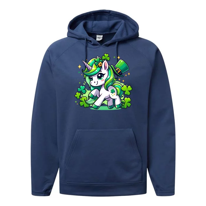 St Patrick Day Irish Unicorn Lepricorn Performance Fleece Hoodie