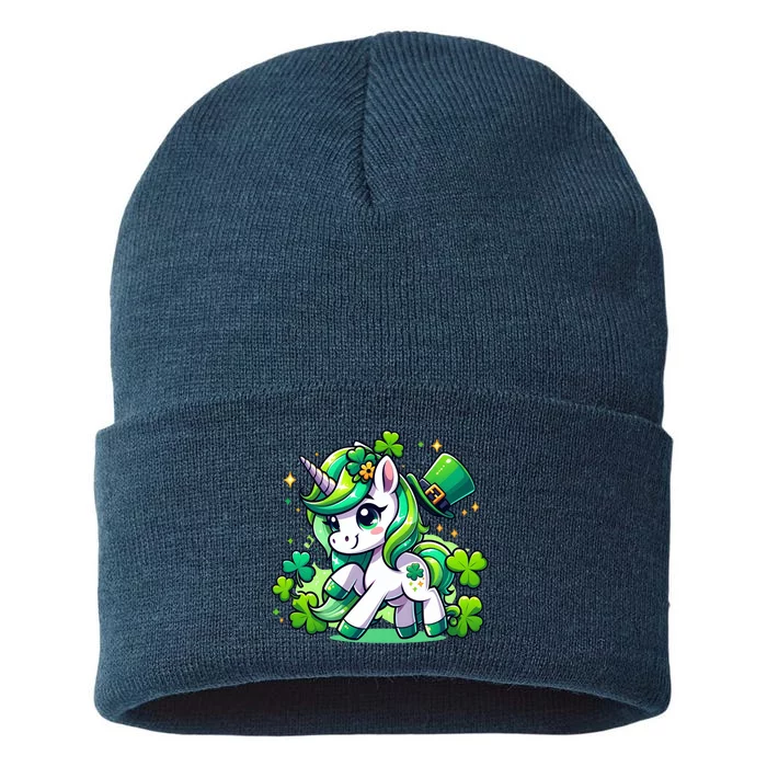 St Patrick Day Irish Unicorn Lepricorn Sustainable Knit Beanie