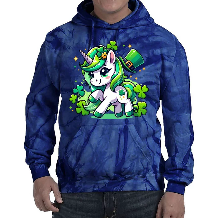 St Patrick Day Irish Unicorn Lepricorn Tie Dye Hoodie