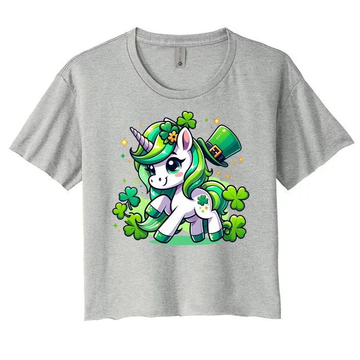 St Patrick Day Irish Unicorn Lepricorn Women's Crop Top Tee