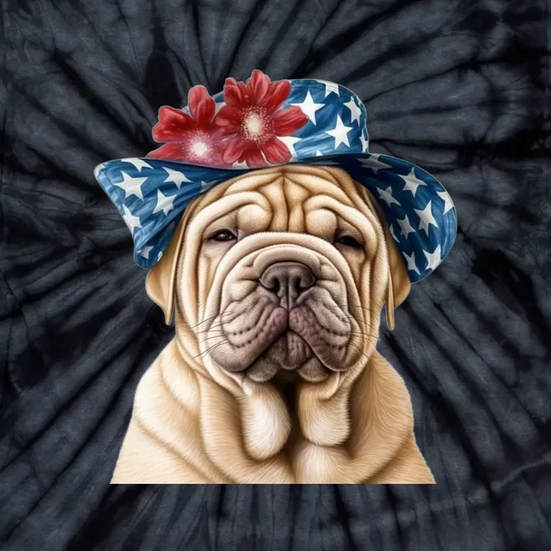 Shar Pei Dog USA Flag Cute Shar Pei Puppy Hat Tie-Dye T-Shirt