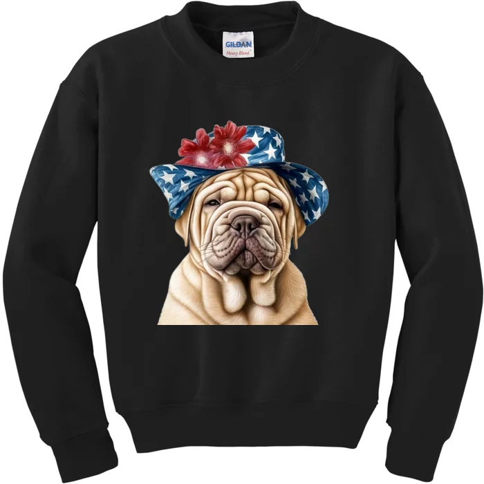 Shar Pei Dog USA Flag Cute Shar Pei Puppy Hat Kids Sweatshirt