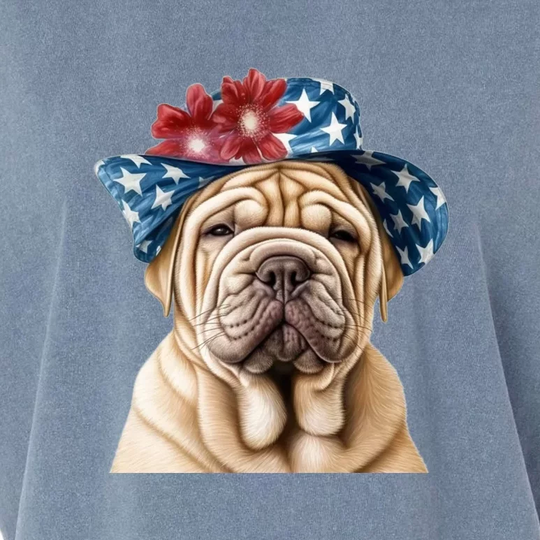 Shar Pei Dog USA Flag Cute Shar Pei Puppy Hat Garment-Dyed Women's Muscle Tee