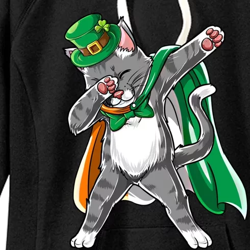 St Patricks Day Dabbing Cat Funny Gift Irish Flag Gift Women's Fleece Hoodie