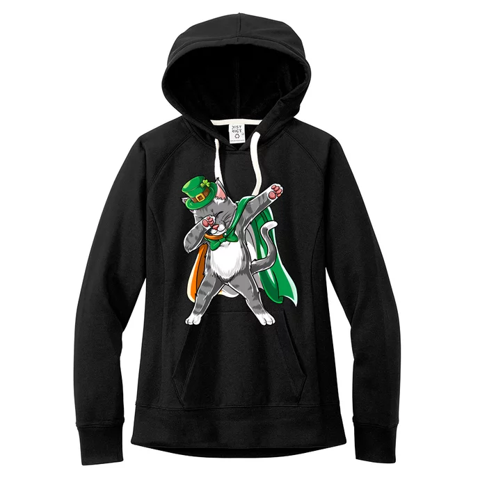 St Patricks Day Dabbing Cat Funny Gift Irish Flag Gift Women's Fleece Hoodie