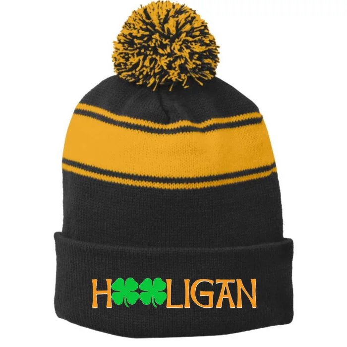 St Paddy's Day Irish Hooligan Stripe Pom Pom Beanie