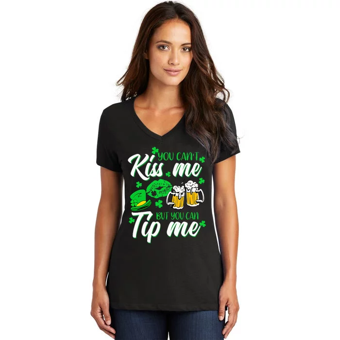 St Patricks Day Lucky Shamrock Waitress Bartender Waiter Women's V-Neck T-Shirt