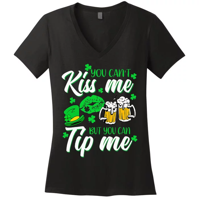 St Patricks Day Lucky Shamrock Waitress Bartender Waiter Women's V-Neck T-Shirt