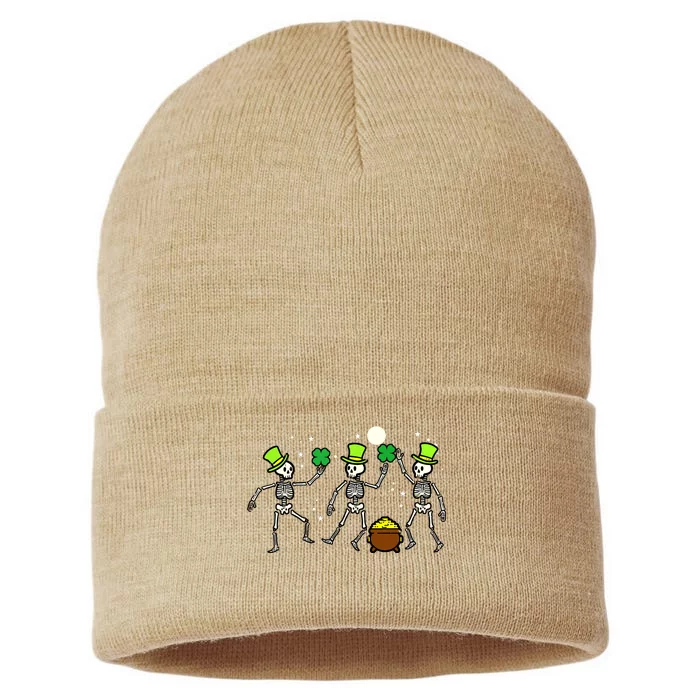 St Patricks Day Skeleton Dancing Saint Pattys Sustainable Knit Beanie