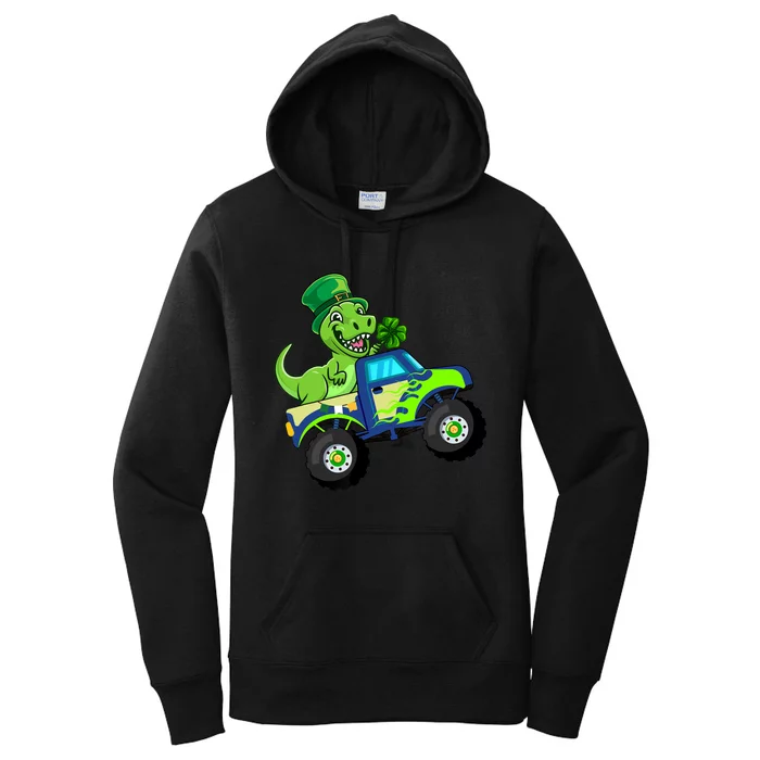 St Patricks Day Cute Dinosaur Monster Truck Gift Women's Pullover Hoodie