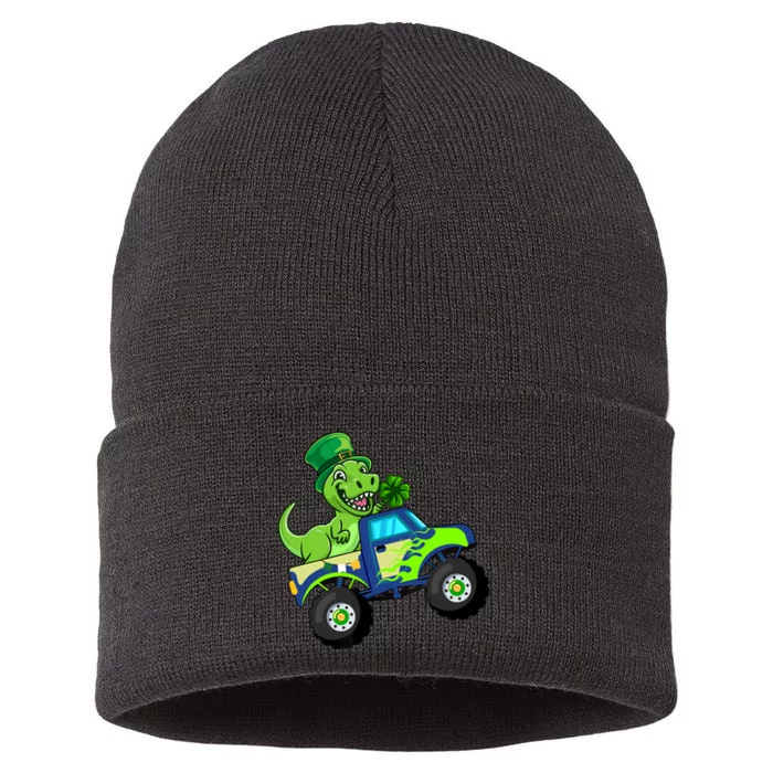 St Patricks Day Cute Dinosaur Monster Truck Gift Sustainable Knit Beanie