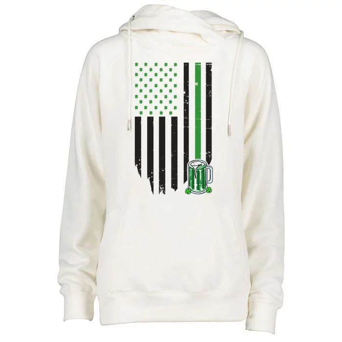 St Patrick's Day Beer American Flag Womens Funnel Neck Pullover Hood