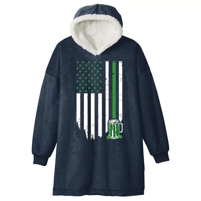 St Patrick's Day Beer American Flag Hooded Wearable Blanket