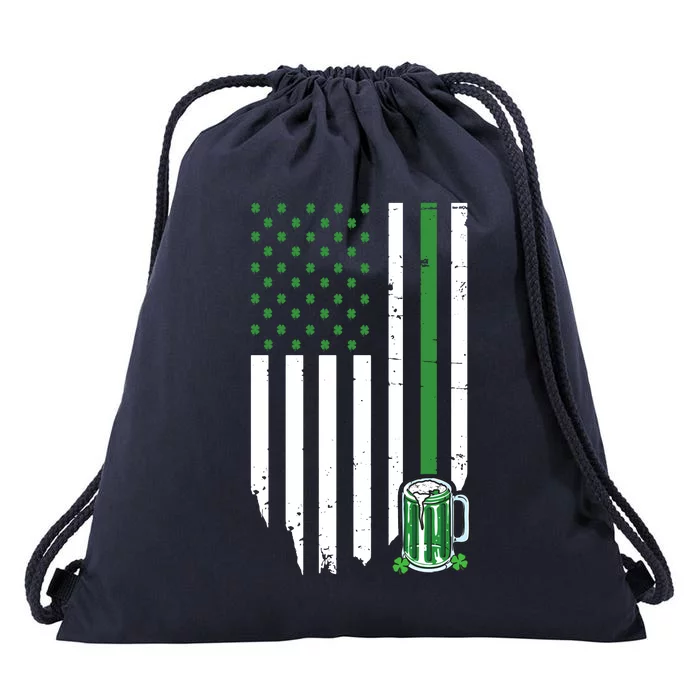 St Patrick's Day Beer American Flag Drawstring Bag