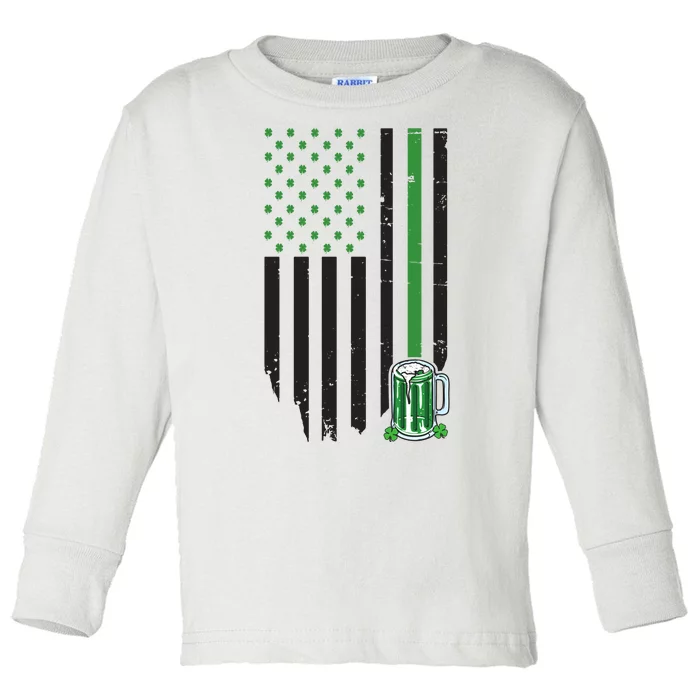 St Patrick's Day Beer American Flag Toddler Long Sleeve Shirt