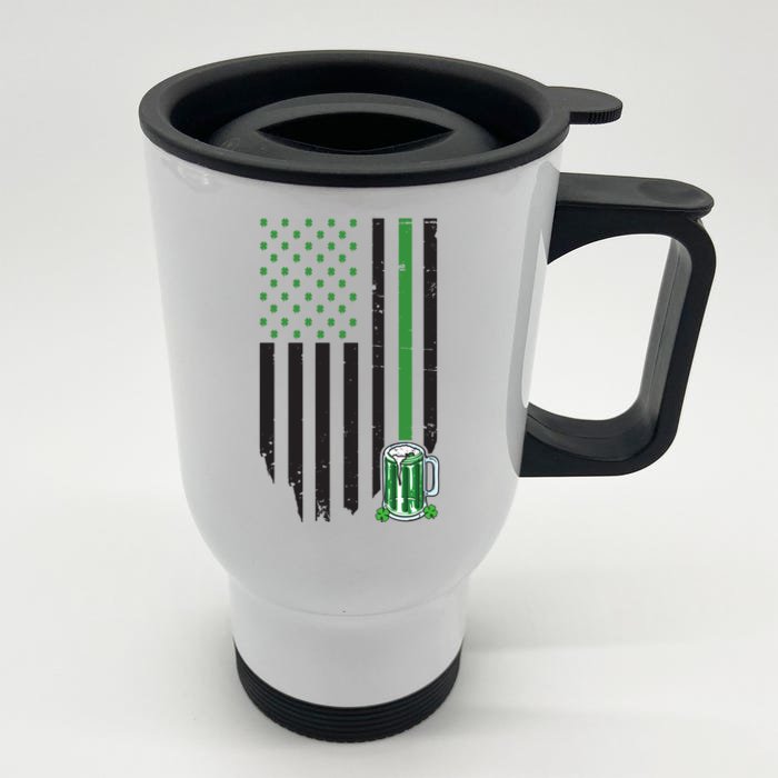 St Patrick's Day Beer American Flag Front & Back Stainless Steel Travel Mug