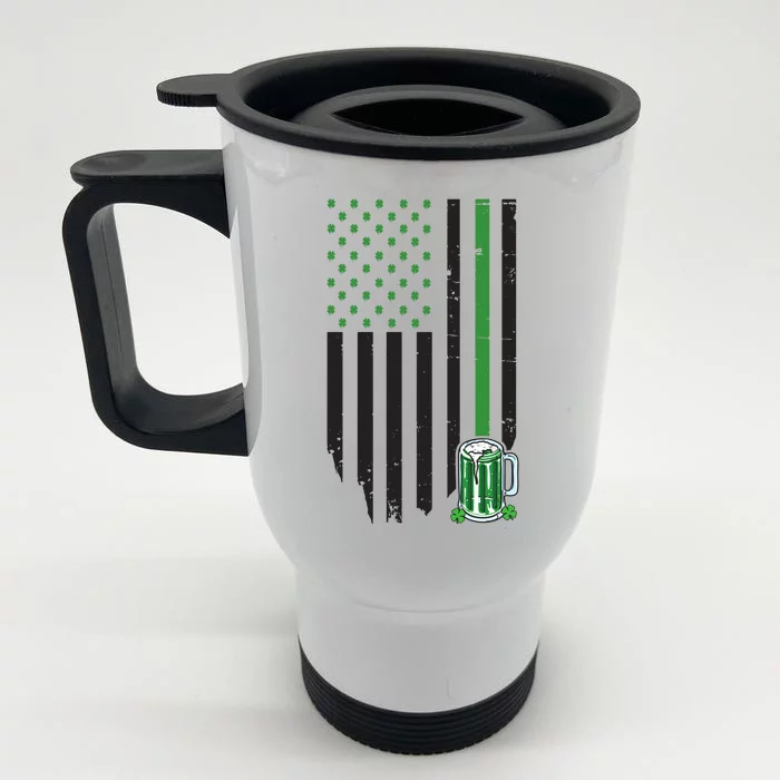 St Patrick's Day Beer American Flag Front & Back Stainless Steel Travel Mug