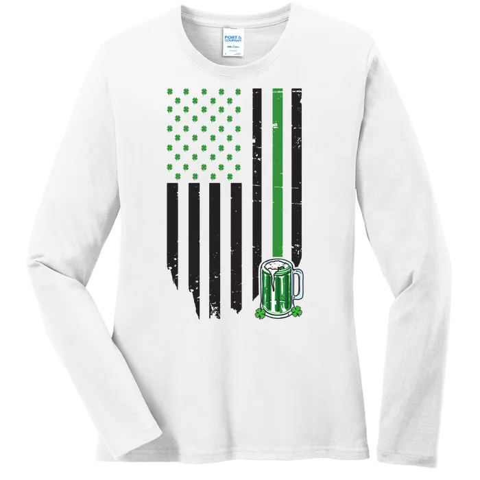 St Patrick's Day Beer American Flag Ladies Long Sleeve Shirt