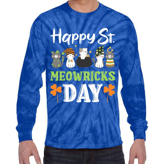 St Patricks Day Outfit Cute Cats Gift Tie-Dye Long Sleeve Shirt