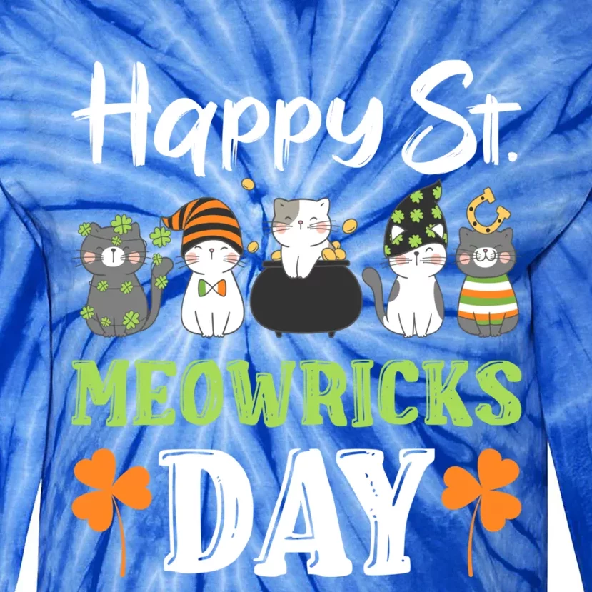 St Patricks Day Outfit Cute Cats Gift Tie-Dye Long Sleeve Shirt