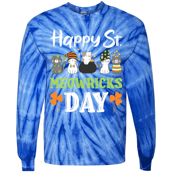 St Patricks Day Outfit Cute Cats Gift Tie-Dye Long Sleeve Shirt