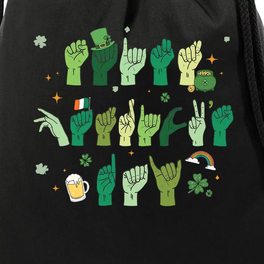 Saint Patrick's Day Sign Language ASL Deaf Pride Drawstring Bag