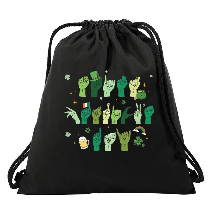 Saint Patrick's Day Sign Language ASL Deaf Pride Drawstring Bag