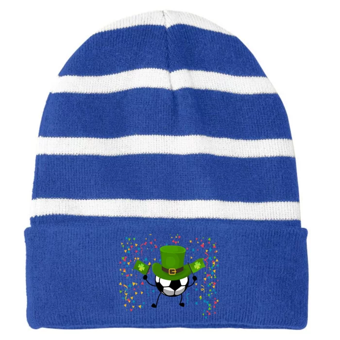 St Patrick's Day Soccer Leprechaun Sports Lovers Gift Striped Beanie with Solid Band