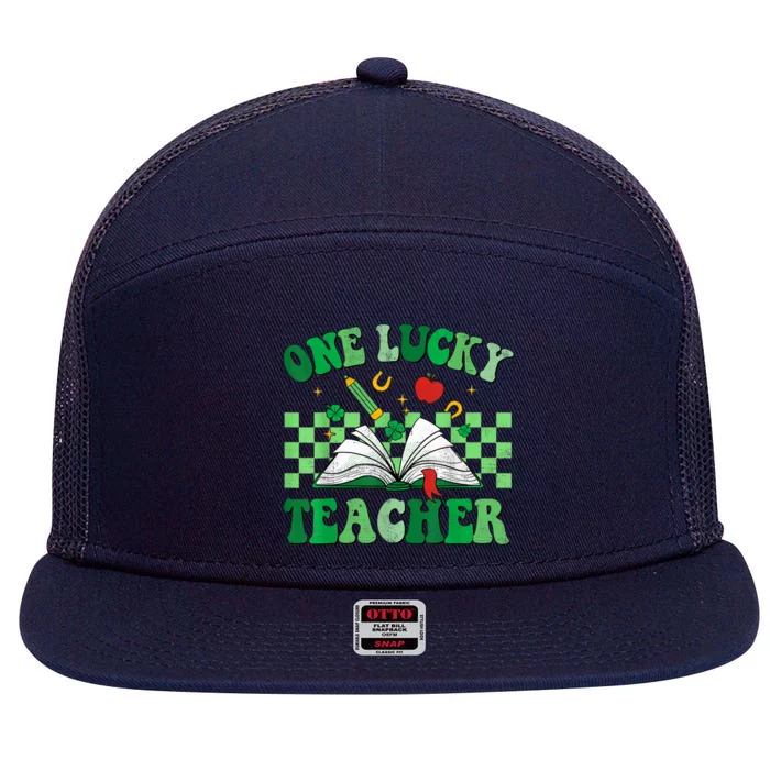 St Patricks Day Teacher Shirt One Lucky Teacher Shamrock 7 Panel Mesh Trucker Snapback Hat