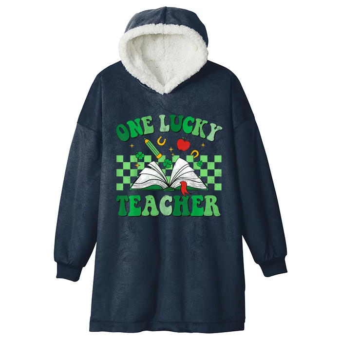 St Patricks Day Teacher Shirt One Lucky Teacher Shamrock Hooded Wearable Blanket